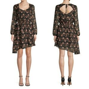 JOA Flora Asymmetrical Mini Dress Size Large Black